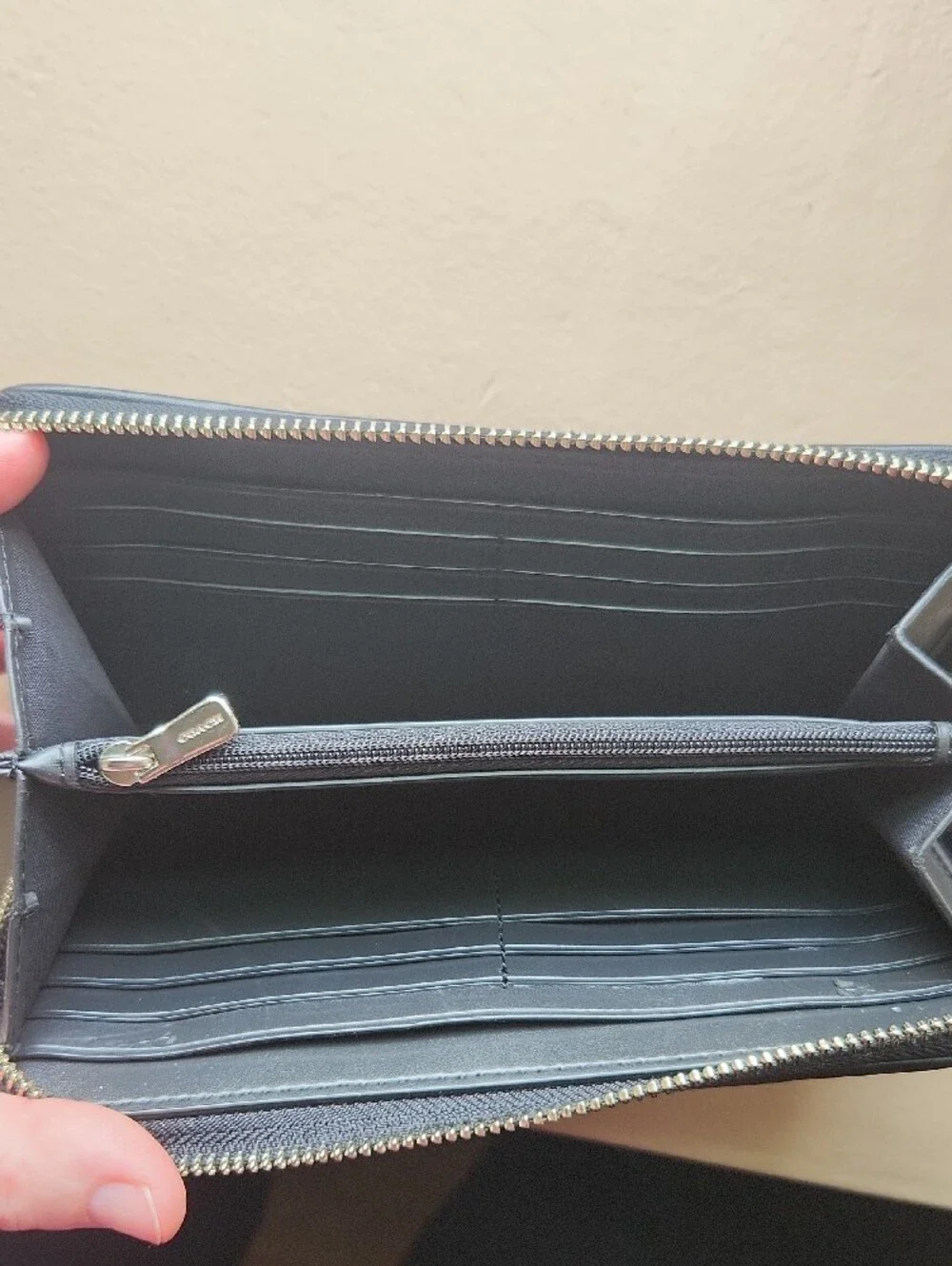 Coach Black Signature Zip-Around Wallet with Silver Logo